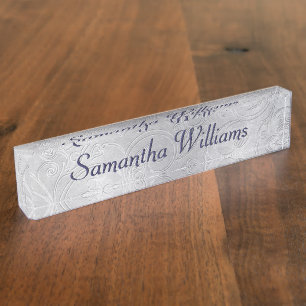 Silver Damask Custom Desk Nameplate