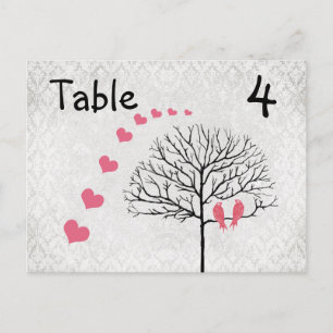 Silver Damask Honeysuckle Birds Table Number Cards