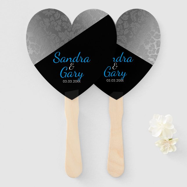 Silver Damask Pattern Hand Fan (Front and Back)