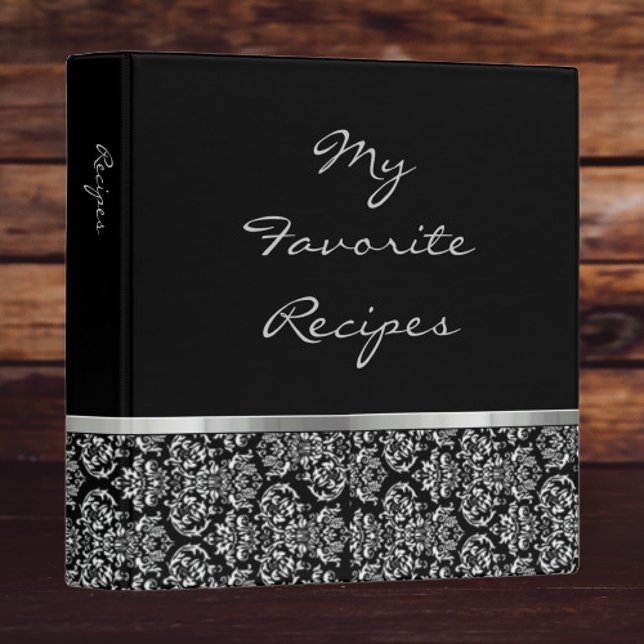 Silver Damask Ribbon Recipe Binder (Silver Damask Recipe Book Binder)