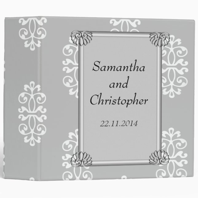 Silver Damask Wedding Album Binder (Front/Spine)