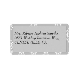 Silver Damask Wedding Label