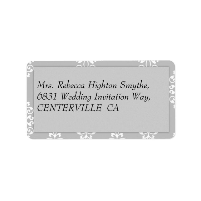 Silver Damask Wedding Label (Front)