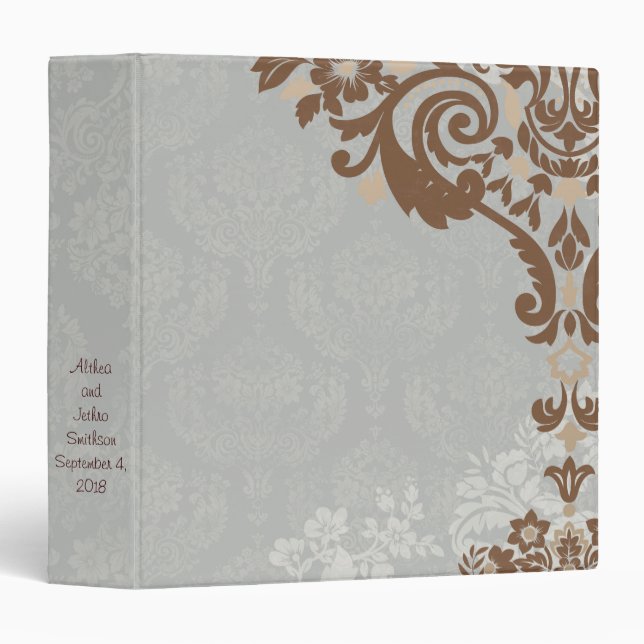 Silver Damask Wedding Scrapbook Photo Album Binder (Front/Spine)