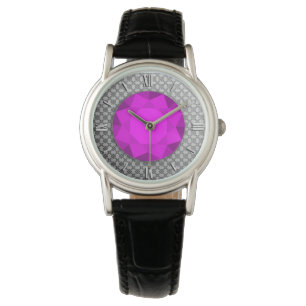 Silver Damask with a faux amethyst gemstone Watch