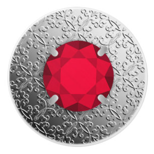 Silver Damask with a faux garnet gemstone Ceramic Knob