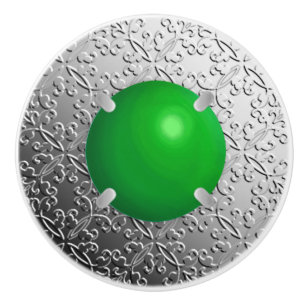 Silver Damask with a faux jade gemstone Ceramic Knob