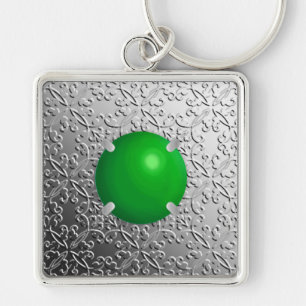 Silver Damask with a faux jade gemstone Keychain
