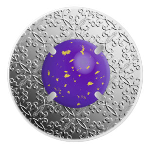 Silver Damask with a faux lapis lazuli gemstone Ceramic Knob