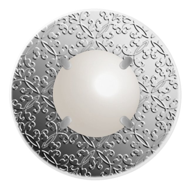 Silver Damask with a faux mabe pearl Ceramic Knob (Front)