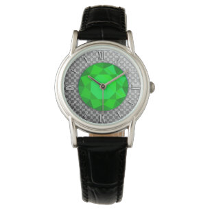 Silver Damask with an emerald gem / jewell Watch