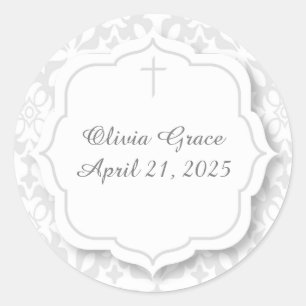 Silver Damask with Tag and Cross