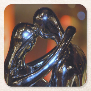 Silver Dancing Romance Square Paper Coaster