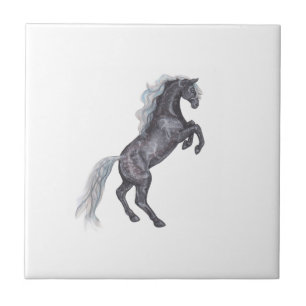 Silver Dapple Horse Rearing Black Pony Equine Grey Tile