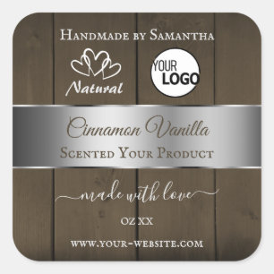 Silver Dark Brown Wood Grain Product Labels Logo