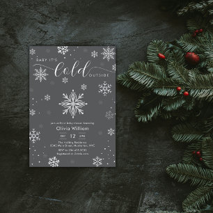 Silver Dark Grey Winter Snowflake Baby Shower  Invitation