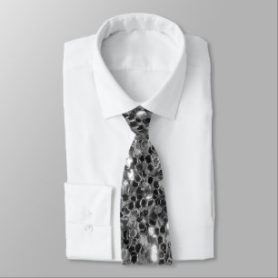 Silver dark sparkles glitter black and white  tie