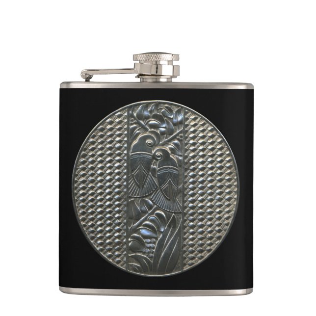 Silver Deco Lovebirds Flask (Front)