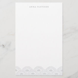 Silver - Deco Seigeiha Personalized Stationery