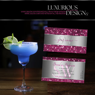 Silver Decor Pink Glitter Sparking Stars Initials  Business Card