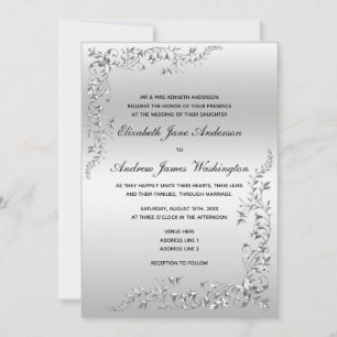 Silver Decoration Wedding Invitation