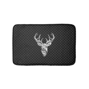 Silver Deer Buck on Carbon Fibre Style Print Bath Mat