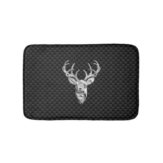 Silver Deer Buck on Carbon Fibre Style Print Bath Mat (Front)
