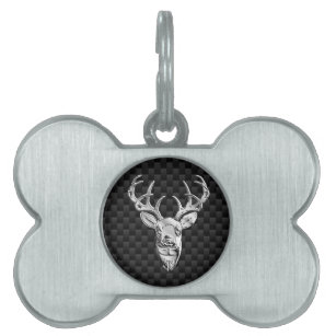 Silver Deer Decor on Carbon Fibre Style Print Pet Tag