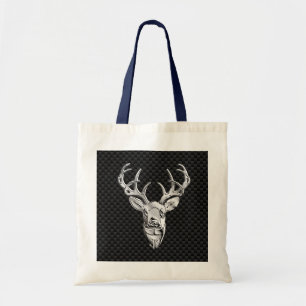 Silver Deer Decor on Carbon Fibre Style Print Tote Bag