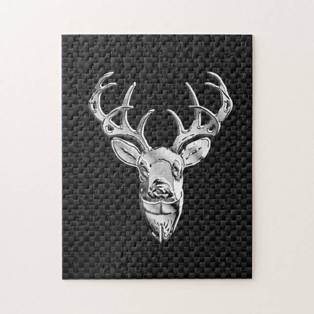 Silver Deer Design on Carbon Fibre Style Print Jigsaw Puzzle (Vertical)