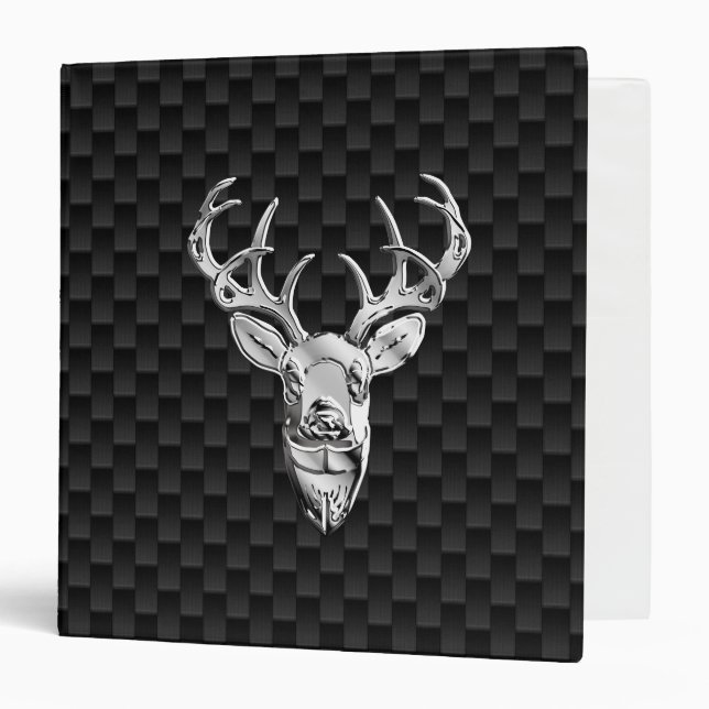 Silver Deer Face on Carbon Fibre Style Print Binder (Front/Inside)