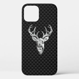 Silver Deer Figure on Carbon Fibre Style Print iPhone 12 Case