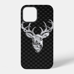 Silver Deer Figure on Carbon Fibre Style Print iPhone 12 Case