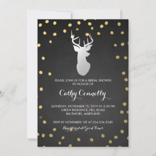 Silver Deer Gold Confetti Chalkboard Bridal Shower Invitation
