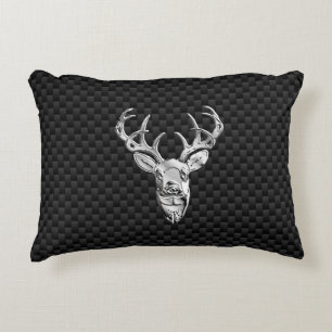 Silver Deer Graphic on Carbon Fiber Style Print Accent Pillow