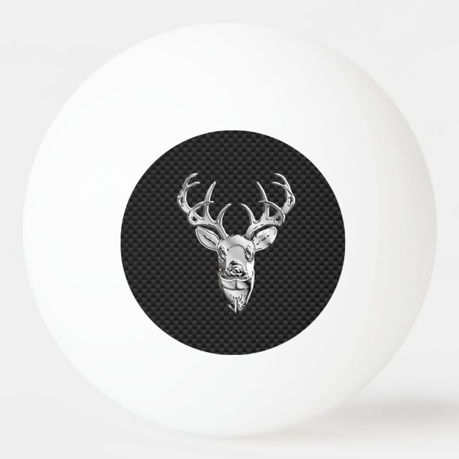Silver Deer Head in Carbon Fiber Style Ping Pong Ball (Front)