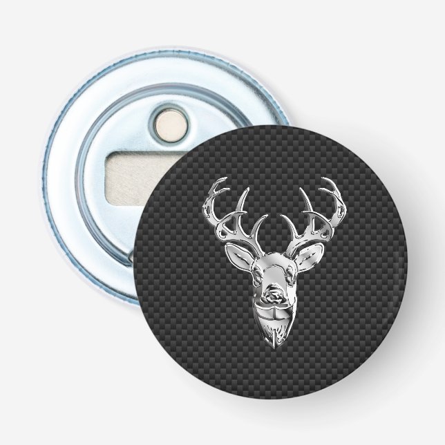 Silver Deer Head in Carbon Fibre Style Bottle Opener (Front)