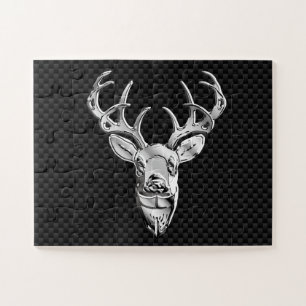 Silver Deer Head in Carbon Fibre Style Jigsaw Puzzle