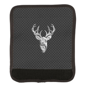 Silver Deer Head in Carbon Fibre Style Luggage Handle Wrap