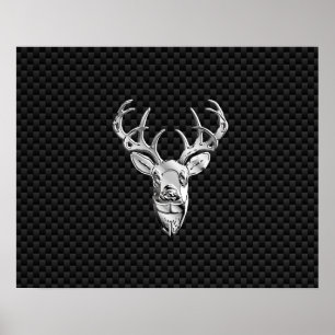 Silver Deer Head on Carbon Fibre Style Decor