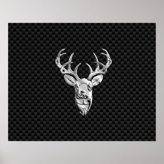 Silver Deer Head on Carbon Fibre Style Decor (Front)
