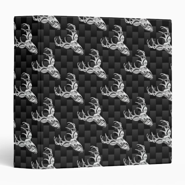 Silver Deer Head on Carbon Fibre Style Decor Binder (Front/Spine)