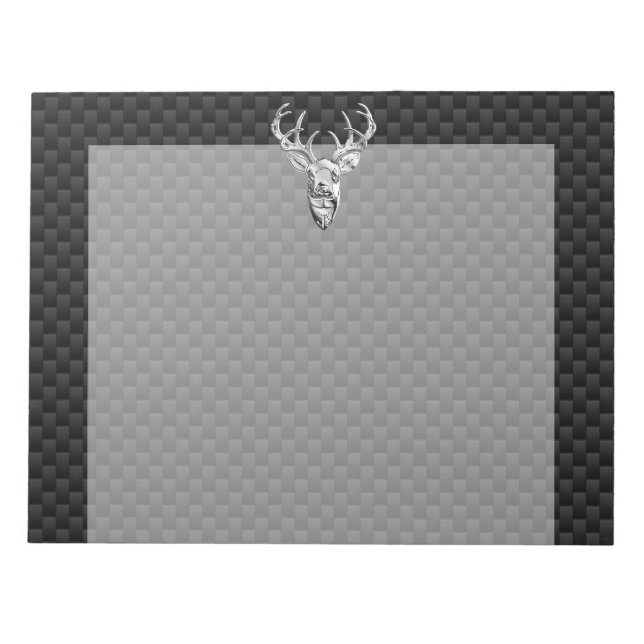 Silver Deer Head on Carbon Fibre Style Decor Notepad (Front)