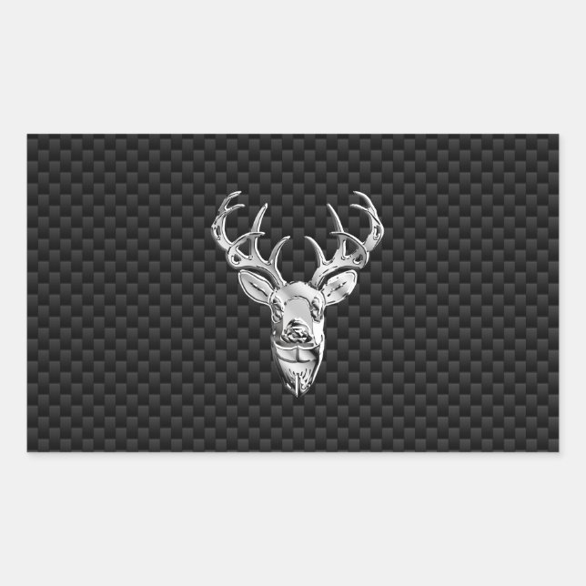 Silver Deer Head on Carbon Fibre Style Decor Sticker (Front)