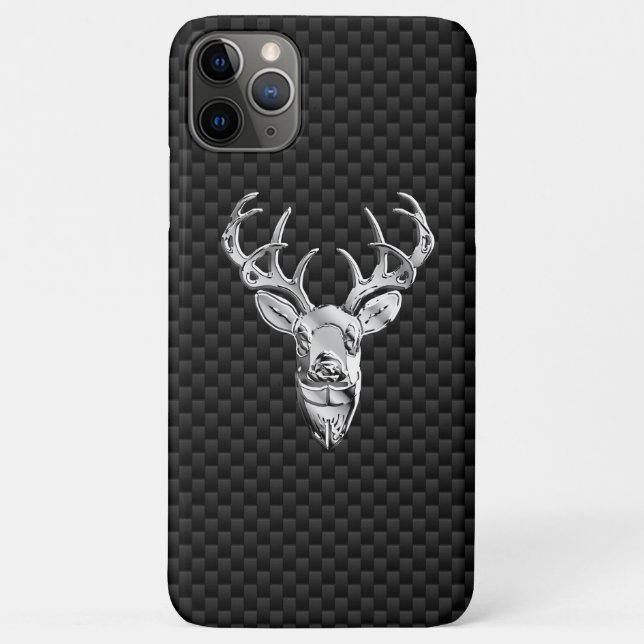 Silver Deer Head on Carbon Fibre Style Print Case-Mate iPhone Case (Back)