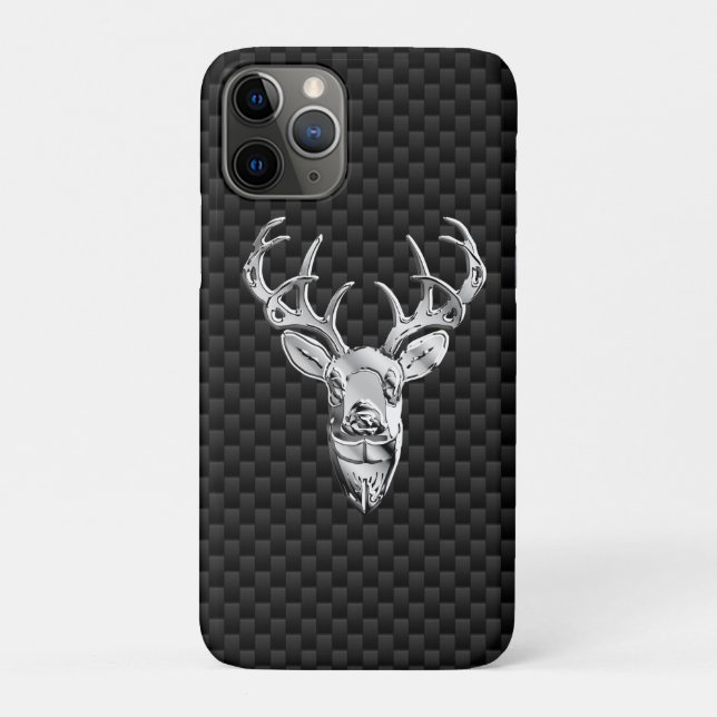 Silver Deer Head on Carbon Fibre Style Print Case-Mate iPhone Case (Back)