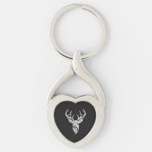 Silver Deer on Carbon Fibre Style Decor Keychain
