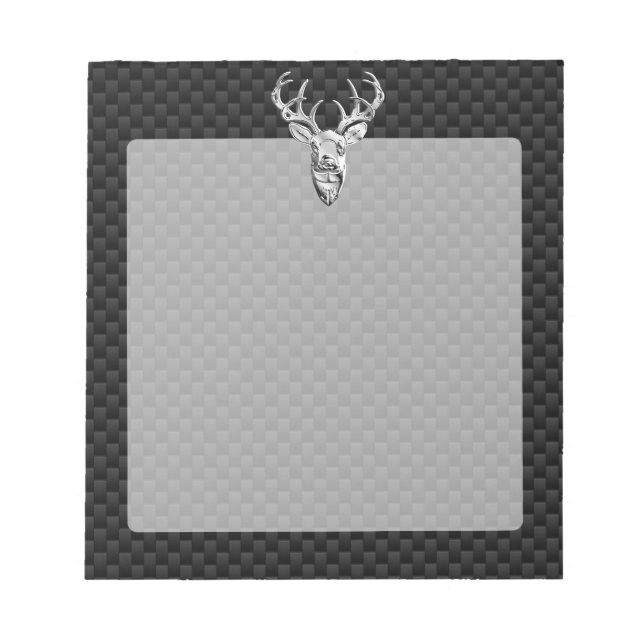 Silver Deer on Carbon Fibre Style Decor Notepad (Front)
