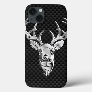 Silver Deer on Carbon Fibre Style Print iPhone 13 Case