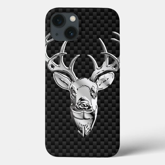 Silver Deer on Carbon Fibre Style Print Case-Mate iPhone Case (Back)